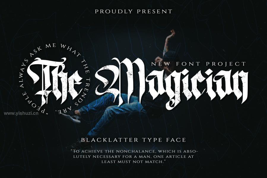 暗黑主题哥特式的英文衬线体字体 the magician