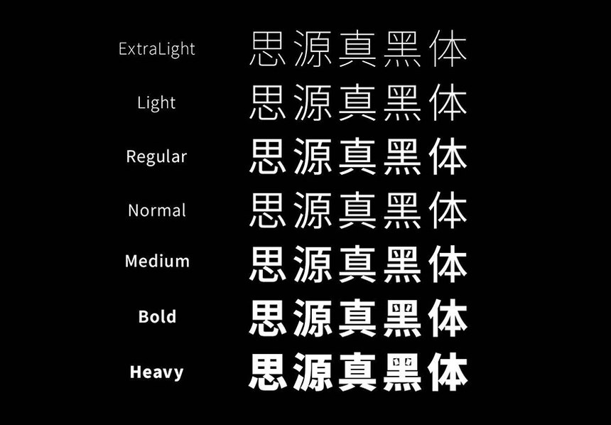 思源真黑体｜拥有3种字形样式7种字重的免费可商用中文字体